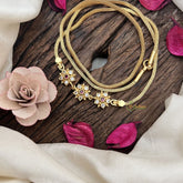 Vriksham Floral Engraved Moggapu Gold Chain-White Red-G19574